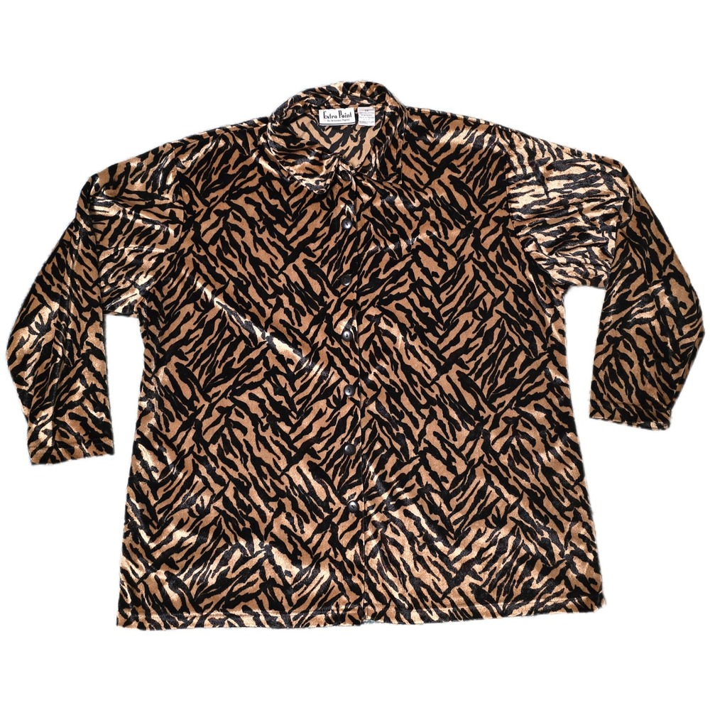 Extra Point‎ Vintage Animal Print Button Down Shirt Womens 3X Brown Black (H)